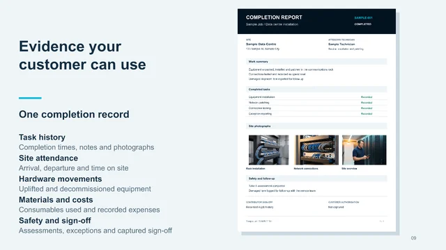 Sample completion record shown in the partner briefing